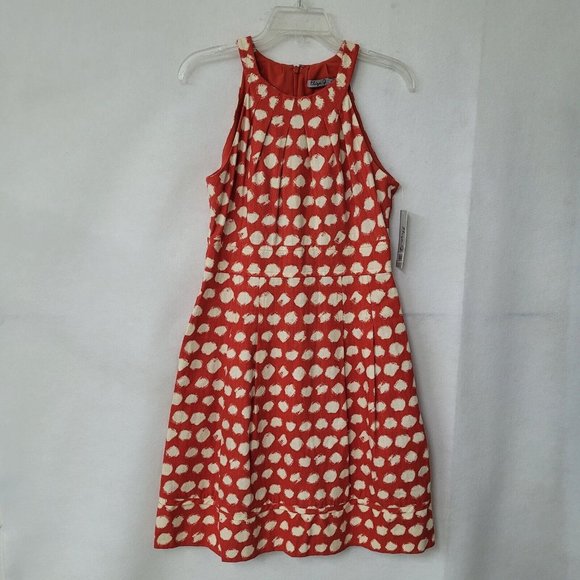 Eliza J Dress Womens 6 Red Print Fit & Flare Pockets Sleeveless Back Zip Lined - Picture 2 of 16